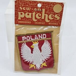 Vintage Country of Poland Red Eagle Crest Coat Of Arms Embroidered Fabric Patch
